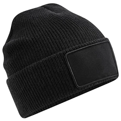Image of Beechfield Removable Patch Thinsulate™ Beanie Soft Touch Acrylic Yarn Cuffed Design Black