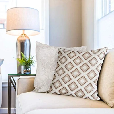 Image of Emma Barclay Pisa Geometric Jacquard Cushion Cover in Cream 17x17 (43x43cm)