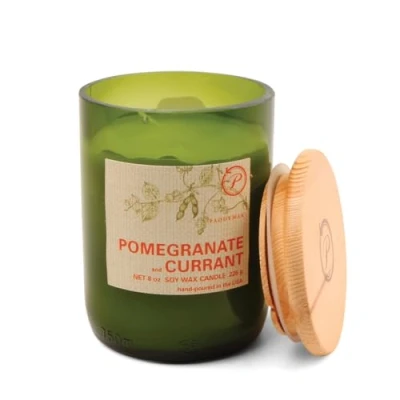 Image of Paddywax Scented Candles Eco Green Artisan Candle in Recycled Glass Vessel, 226g, Pomegranate &amp; Currant