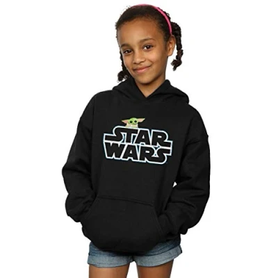 Image of Star Wars Girls The Mandalorian Child Logo Hoodie Black 12 13 Years