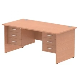 Image of Impulse 1600x800mm Desk Beech Top Panel Leg 2x3 Drawer Fixed Pedestal