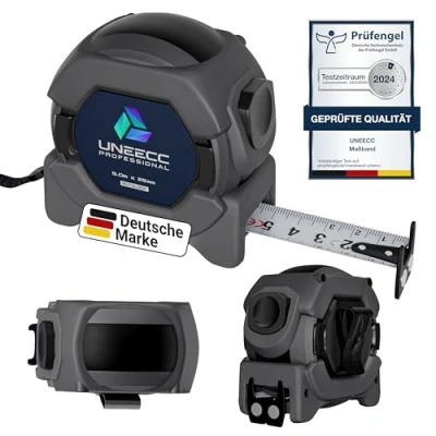 Image of UNEECC Tape Measure 5 m Auto Lock Automatic Locking Magnetic Hook Extremely Robust Roll Extra Wide