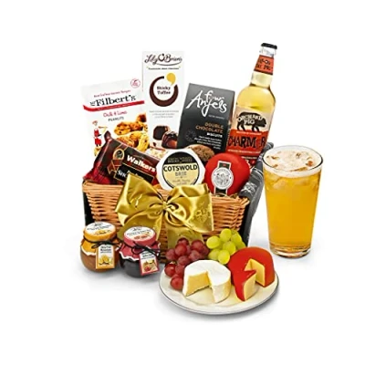 Image of Downton Hamper with Cider Gourmet Gift Set Somerset Cider, Mature Cheddar, Organic Brie, Shortbread, Chocolates Gifts For Birthdays and Celebrations, from Regency Hampers