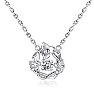 Image of VIKI LYNN Women Girls 925 Sterling Silver Dancing Cubic Zirconia Christmas Floral Wreath Necklace