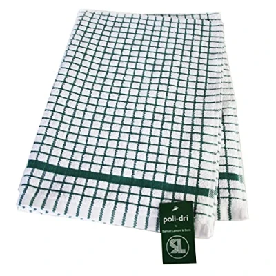 Image of Samuel Lamont &amp; Sons Poli Dri Tea Towel Green, Size 50cm x 70cm, 100% Cotton Terry Towelling , Ultra Absorbent Super Soft Kitchen Machine Washable, One