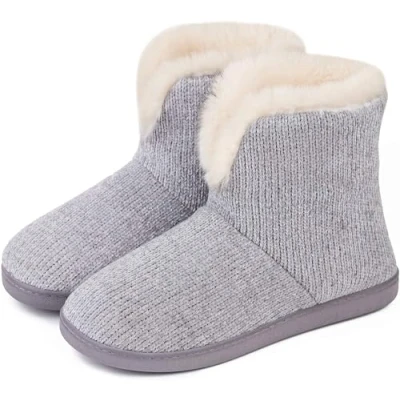 Image of DUNLOP Ladies Famous Slipper Boots, Soft Furry Upper Warm Lining Pom Poms (Grey V, UK Footwear Size System, Adult, Women, Numeric, Medium, 5)