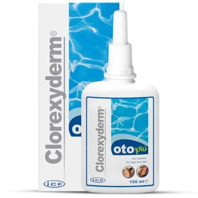 Image of ICF Clorexyderm Oto Piú Ear Cleaner for Dogs &amp; Cats: Prevents Dirt Wax Build up Drops Solution to Soothe Itchy Ears 150 ml
