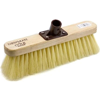 Image of Newman and Cole 12&quot; Wooden Broom Head with Soft Synthetic Bristle Replacement Kitchen Indoor Floor Sweeping Brush Plastic Fixing Bracket Connector