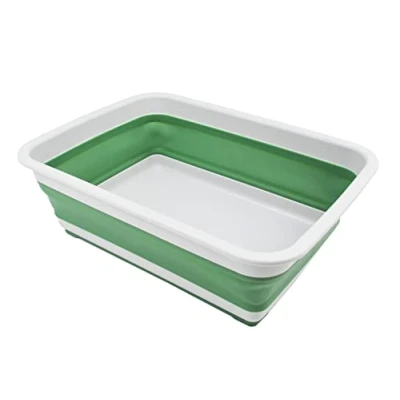 Image of SAMMART 8L Collapsible Tub Foldable Dish Portable Washing Basin Space Saving Plastic Washtub (Light Grey/Dark Sea Green, 1)