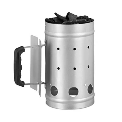 Image of Relaxdays Charcoal Chimney Starter, Steel, BBQ Lighter, Stove, Grill, H x Dia: 27 16 cm, Grill Ignition, Silver