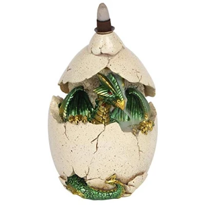 Image of Mystical Green Dragon in Egg Resin Backflow Incense Burner 16.5cm x 12cm (1 Pc.) Unique &amp; Eye Catching Design Enhance Relaxation Meditation Ideal for Artistic Home Decor