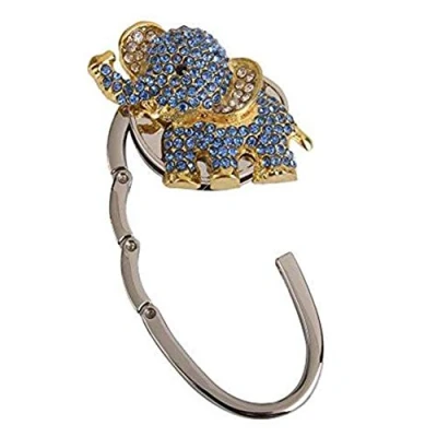 Image of Folding Handbag Hanger Portable Rhinestone Elephant Pattern Bag Purse Hook Holder Table