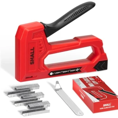 Image of SHALL Light Duty Staple Gun for Wood Red Upholstery with 1600pcs JT21 Staples 1/4, 5/16, 3/8 inch and Remover Fabric Stapler Crafts, DIY, Decoration