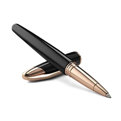 Image of Colibri Equinox Rollerball Pen Black Lacquer And Rose Gold Finish Luxury Sleek Branded Spring Clip Comes In A Nice Gift Box For Men Women