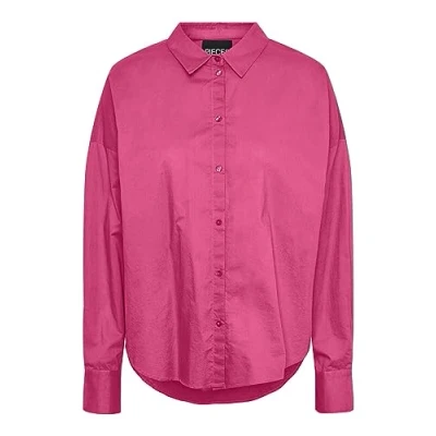 Image of PIECES Women&#039;s Pctanne Ls Loose Shirt Noos Bc Blouse, Shocking Pink, M