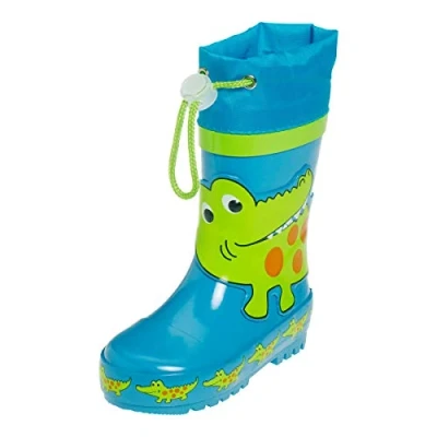 Image of Playshoes Rain Boot Wellies Fire Crocodile Wellington Rubber, Blue (Blau/Gruen 791), 6 UK Child