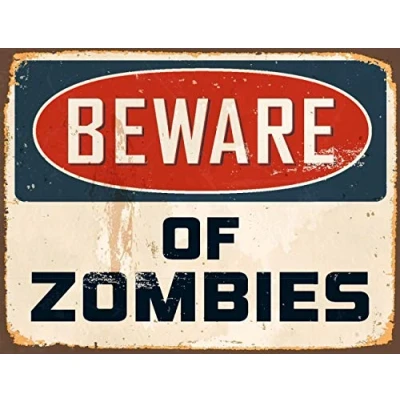 Image of Lewistons Of London Beware Zombies Walking Dead inspired Halloween Warning Vintage Retro Man Cave Bar Pub Shed Tin Wall Décor Metal Sign