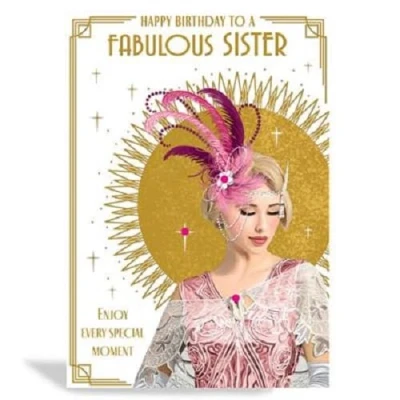 Image of Art Deco 1920&#039;s Flapper Lady Fabulous Sister Foiled Birthday Card with Gem Detail