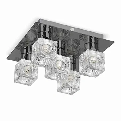 Image of MiniSun Modern Black Chrome Ice Cube 5 Way Flush Ceiling Spotlight