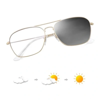Image of JM Pilot Photochromic Blue Light Blocking Computer Glasses, Square Eye Protect Video Eyeglasses Anti Glare Men Women Gold