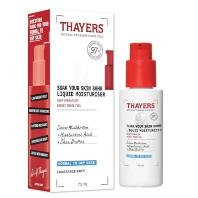 Image of Thayers Soak Your Skin 80HR Liquid Moisturizer Face with Hyaluronic Acid and Snow Mushroom Dermatologist Tested Care for Normal to Dry 75 ml