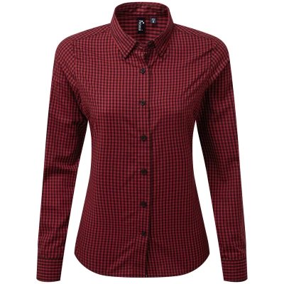 Image of Premier Womens/Ladies Maxton Gingham Long Sleeved Shirt (Black/Red) Size Large
