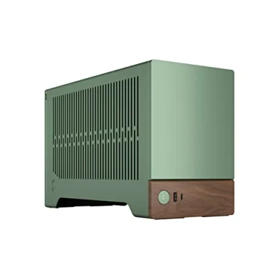 Image of Fractal Design Terra Jade Wood Walnut front panel Small form factor mITX gaming case PCIe 4.0 riser cable USB Type C Anodized aluminum panels