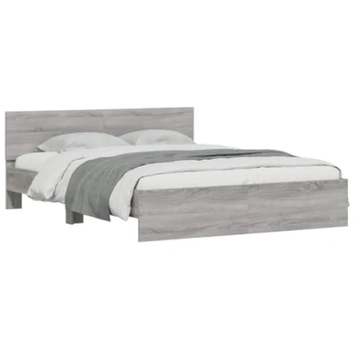 Image of vidaXL Bed Frame with Headboard, LED RGB Lights, King Size, Grey Sonoma, Engineered Wood, 150x200 cm for Bedroom