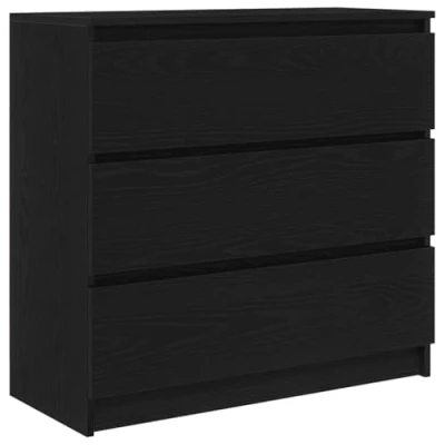 Image of vidaXL sideboard/cabinet in black oak finish with ample storage/drawers engineered wood versatile for living room/kitchen/office (80x35x76 cm)