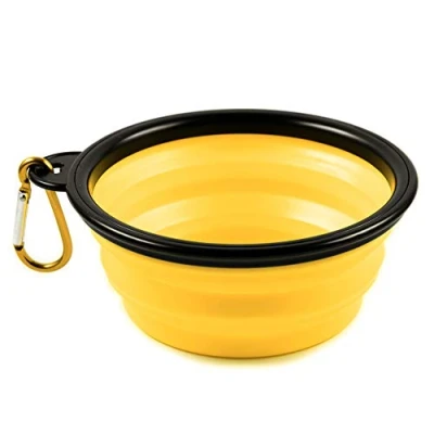 Image of PhoneNatic Foldable Silicone Dog Bowl in Yellow, Travel for Dogs and Cats with Carabiner, S, 350 ml, 60014331