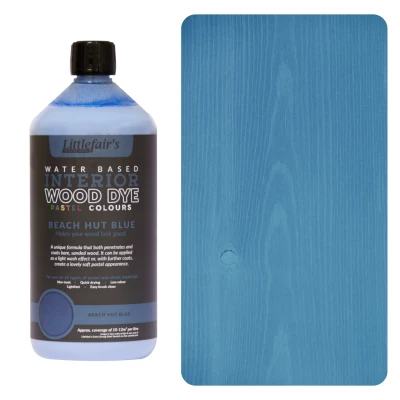 Image of Littlefair&#039;s Wood Stain Water Based 1 LTR Indoor Furniture Light &amp; Dark Finishes Special Non Toxic Eco Friendly Formula for Crafts Colour: Beach Hut Blue