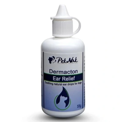 Image of Petnat Dermacton Ear Relief Drops for Dogs Stops head shaking, soothes sore, itchy, irritated ears Odour &amp; Discomfort Naturally