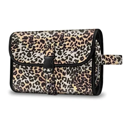 Image of Fintie Portable Toiletry Cosmetic Travel Bag, Large Water Resistant Hanging Makeup Organizer Storage Pouch Case for Women Girls, Leopard