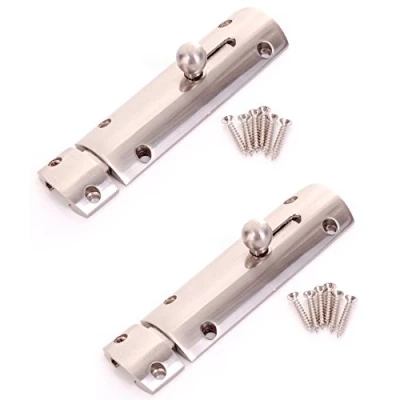 Image of 2X Modern Sliding Nickel Door Bolts 100mm Indoor Latches