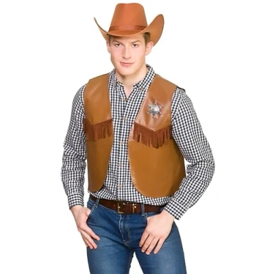 Image of Wicked Costumes Adult Brown Cowboy/Sheriff Waistcoat Fancy Dress Accessory
