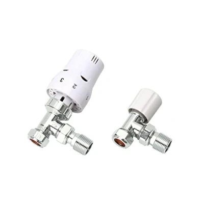 Image of Radiator Valves Thermostatic Angled or Straight Lockshield UK Valve 1/2&quot; x 15mm (Angled White)