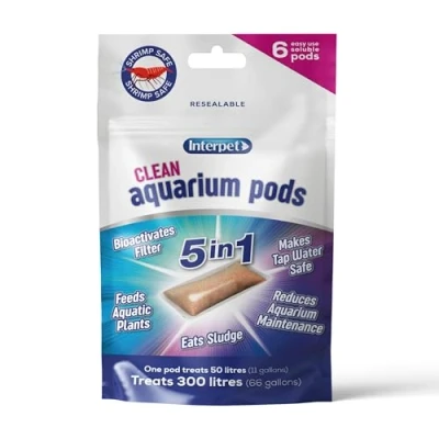 Image of Interpet Clean Aquarium Pods, Makes Tapwater Safe for Fresh Water Fish Tanks, Bioactivates Filters, Eats Sludge, Feeds Plants, Reduces Maintenance, 6 Pack