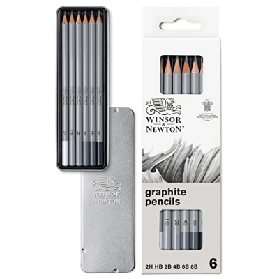 Image of Winsor &amp; Newton Studio Collection Soft Core, Set of 6 Graphite Pencils (8B 2H), Professional Quality for Artists, Sketching, Shading and Drawing