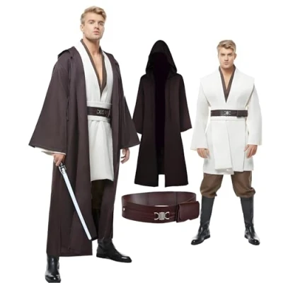 Image of Cosplaysky Star Wars Jedi Robe Costume OBI Wan Kenobi Halloween Outfit , Brown, Large