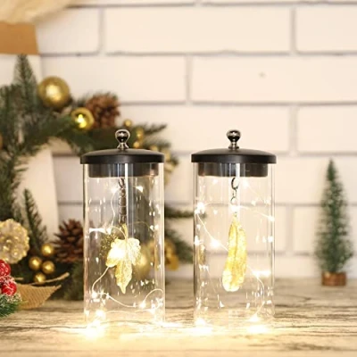 Image of JHY DESIGN Set of 2 Leaf Pendant Decorative Lamp Battery Powered Lights 17.5cm Tall Cordless Table Light with Fairy for Living Room Bedroom Kitchen Wedding Indoor Outdoor