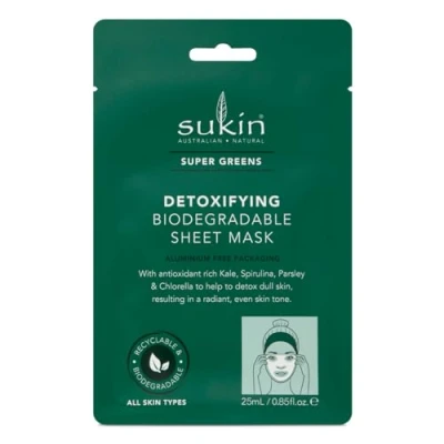 Image of Sukin Super Greens Detoxifying Biodegradable Sheet Mask 25ml