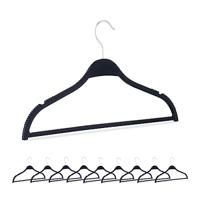 Image of Relaxdays Coat, 10x Set, Space Saving Storage, Thin Clothes Hanger, Organise Closet, Wheat Straw, Plastic, Black, Iron, 21 x 41.5 0.6 cm