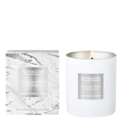 Image of Stoneglow Luna Collection English Pear &amp; Freesia 220 Grams Scented Candle (White Silver)
