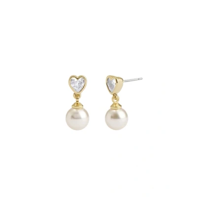 Image of Coach Gold Heart White Pearl Drop Earrings