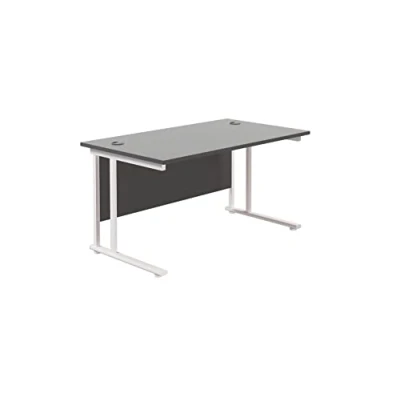 Image of Office Hippo Heavy Duty Rectangular Cantilever Desk, Home Table, Integrated Cable Ports, PC Desk For or Home, 5 Yr Wty White Frame/Black Top, 120cm x 80cm