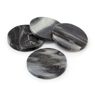 Image of Carousel Home Set Of 4 Round Black Marble Coasters Natural Stone Coaster Piece Drinks Cup Mug Table Mats