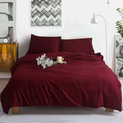 Image of ZIMEL HOMES Luxury Reversible Dyed Duvet Cover Quilt Covers Single Double King Size Bedding Set (Red, King)