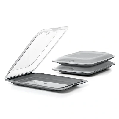 Image of TATAY Set of 3 Cold Meat Containers with Lid, BPA Free, Reusable, Stackable, Dishwasher and Microwave Safe, Anthracite Grey Colour. Sizes 17 x 3,2 25,2 cm