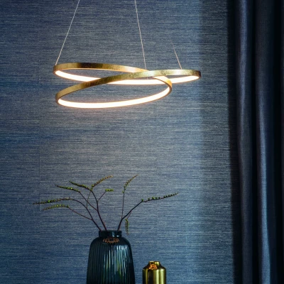 Image of Scribble LED 1 Light Pendant Gold Leaf, Frosted Acrylic
