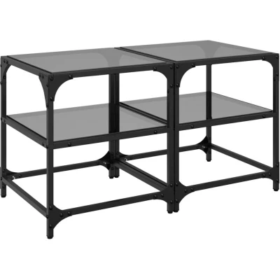 Image of vidaXL Coffee Tables with Black Glass Top 2 pcs 40x40x45 cm Steel